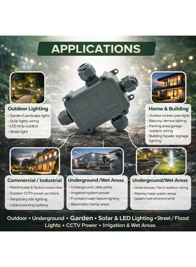 CZEN ELECTRIC CZEN IP68 Waterproof 4-Way Cable Junction Connector | Outdoor & Underground Electrical Wiring | Garden | Landscape | Solar | Street Lighting | Electrical Distribution Box - Image 2